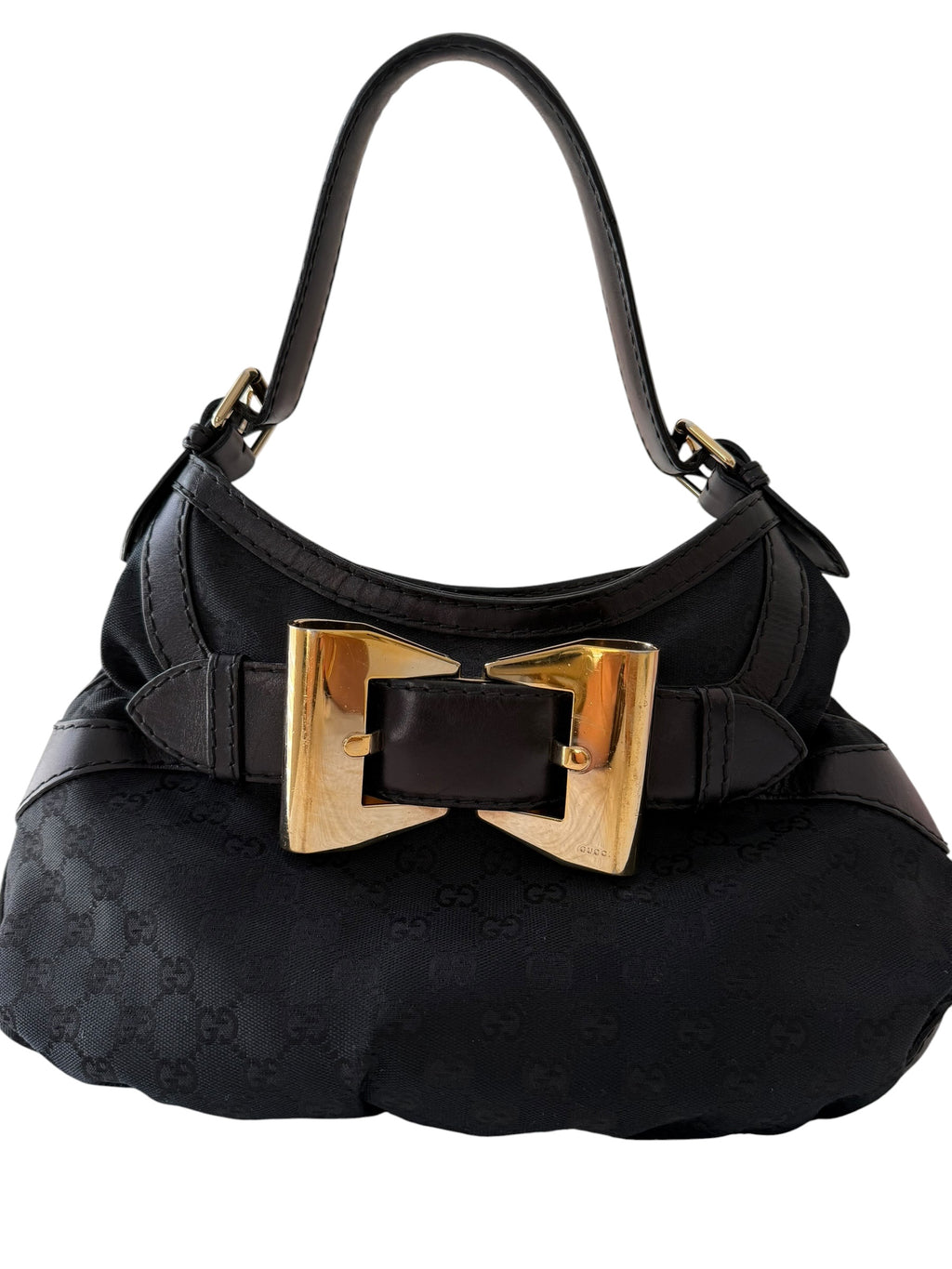 Gucci Black GG Canvas Bow Hobo Shoulder Bag | Tom Ford Era