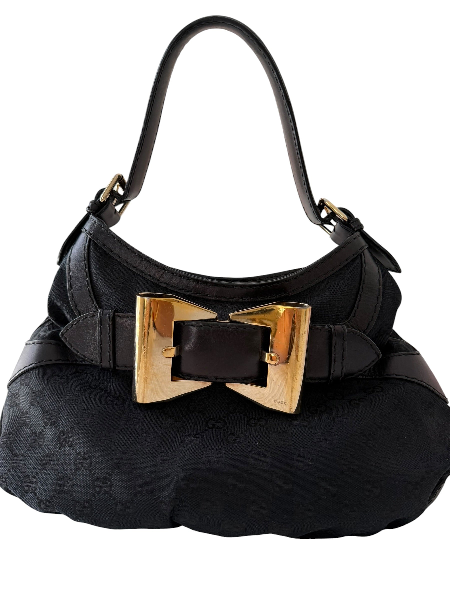 Gucci Black GG Canvas Bow Hobo Shoulder Bag | Tom Ford Era