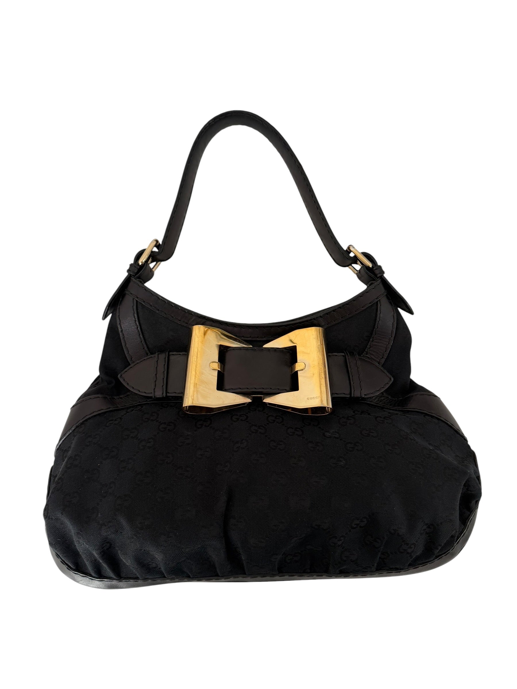 Gucci Black GG Canvas Bow Hobo Shoulder Bag | Tom Ford Era