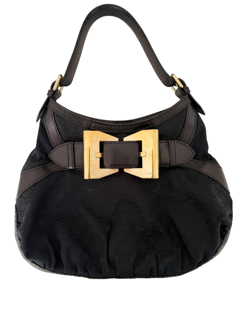 Gucci Black GG Canvas Bow Hobo Shoulder Bag | Tom Ford Era