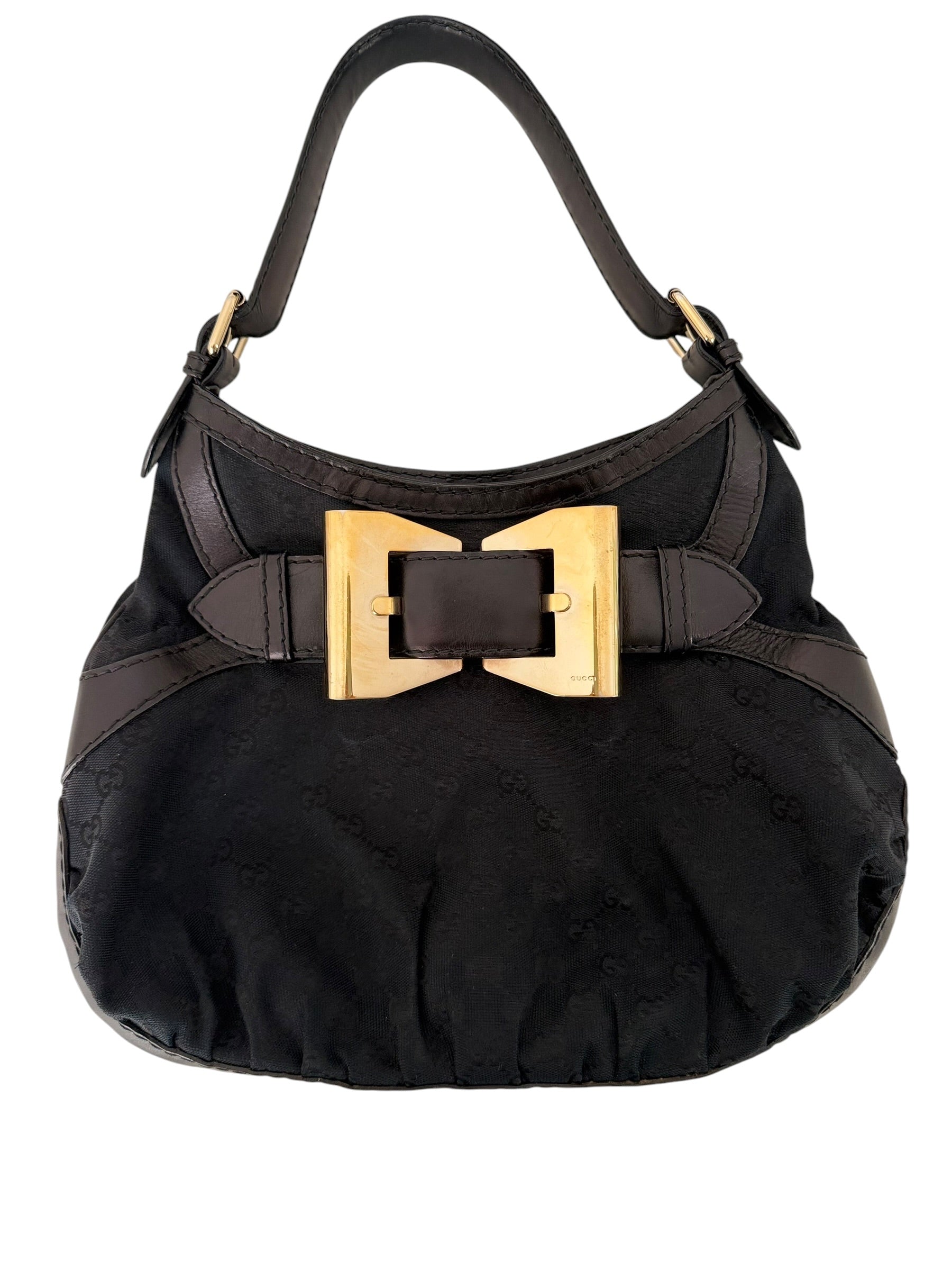 Gucci Black GG Canvas Bow Hobo Shoulder Bag | Tom Ford Era