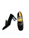 Vintage Fendi Scarpe Black Velvet FF Logo Block Heel Loafers Size 8.5