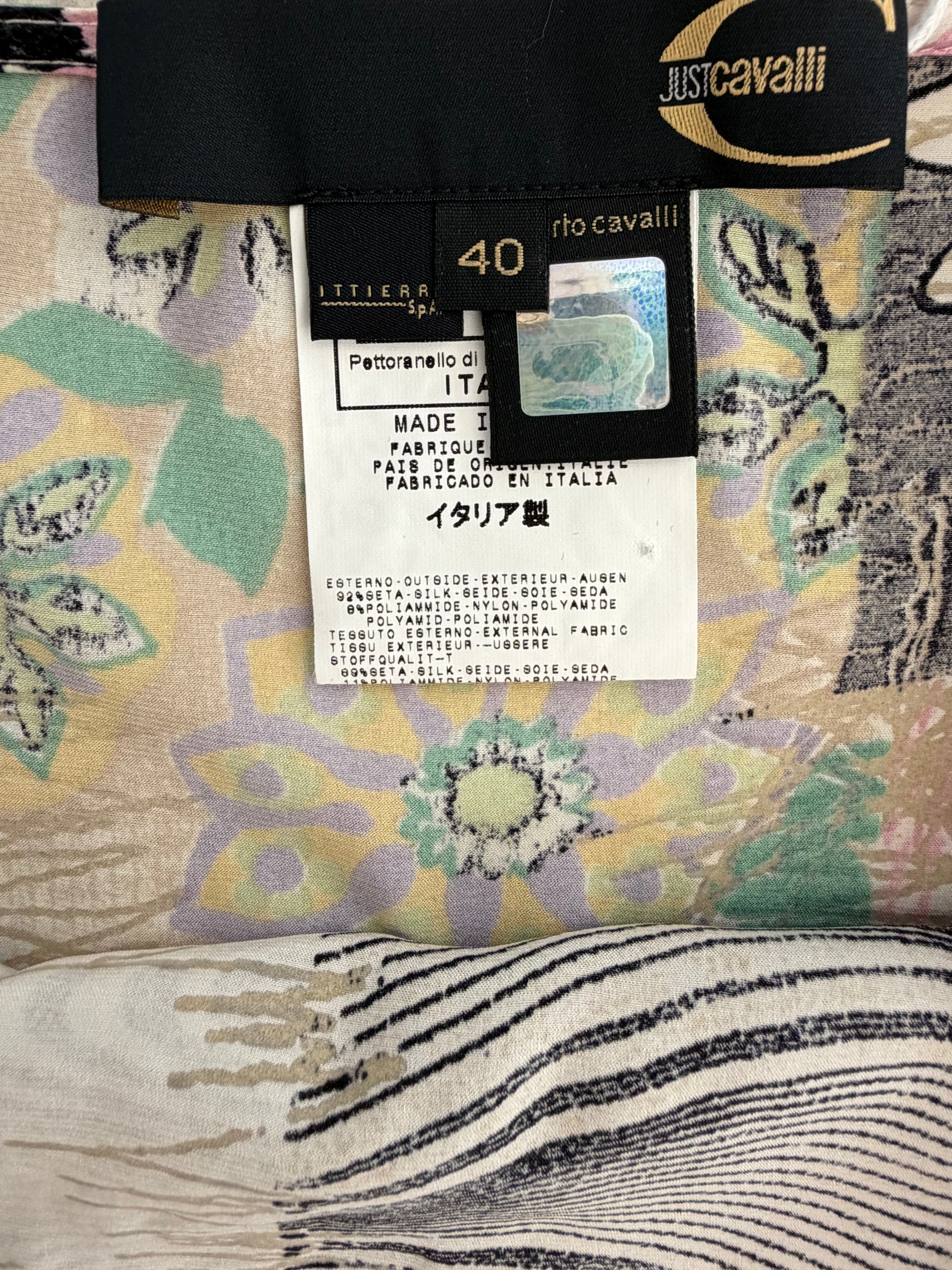 Vintage Y2K Just Cavalli Silk Patchwork Floral Asymmetrical Midi Skirt