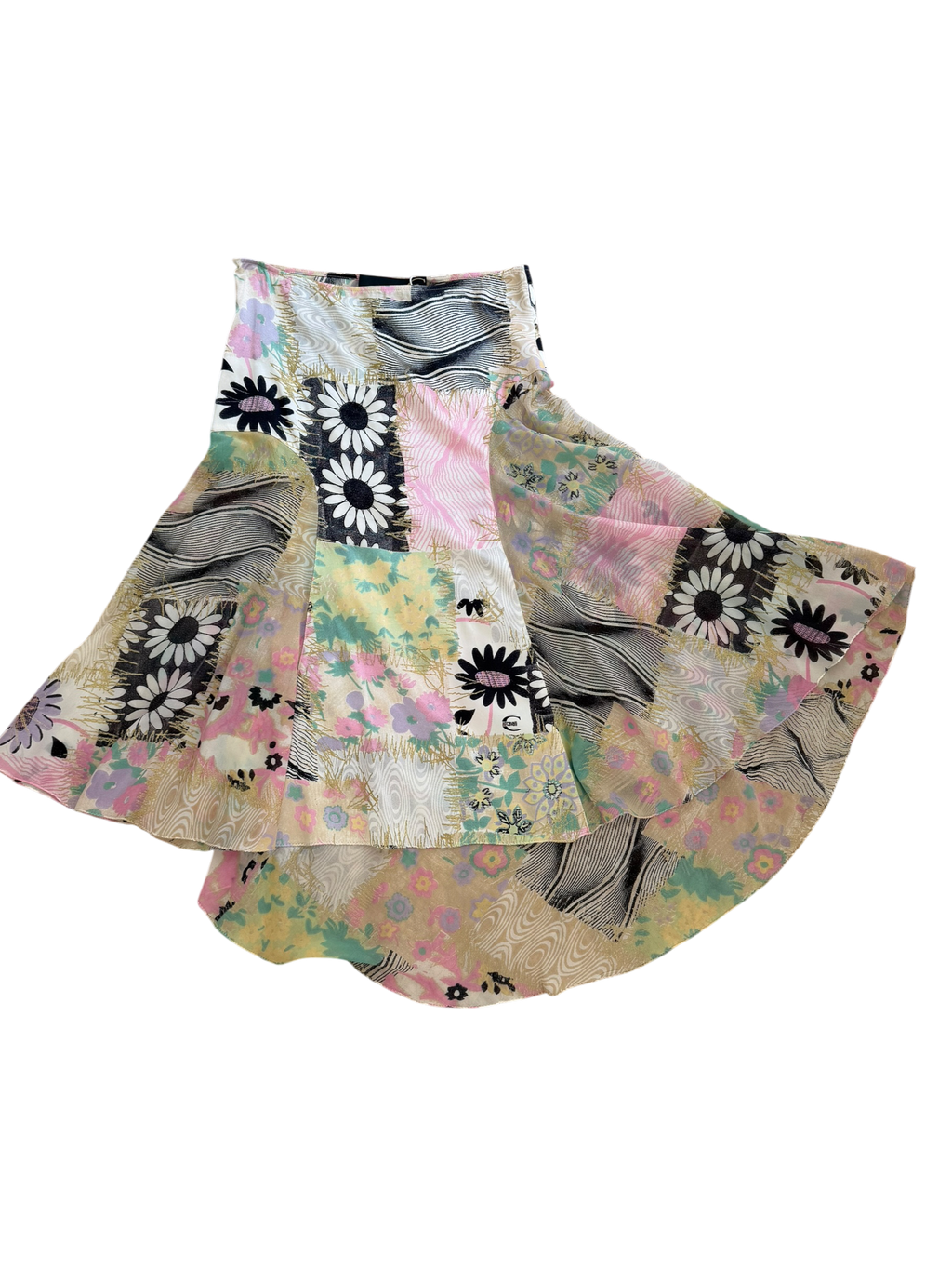 Vintage Y2K Just Cavalli Silk Patchwork Floral Asymmetrical Midi Skirt