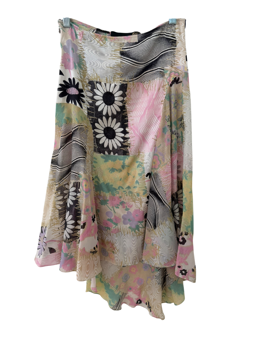 Vintage Y2K Just Cavalli Silk Patchwork Floral Asymmetrical Midi Skirt