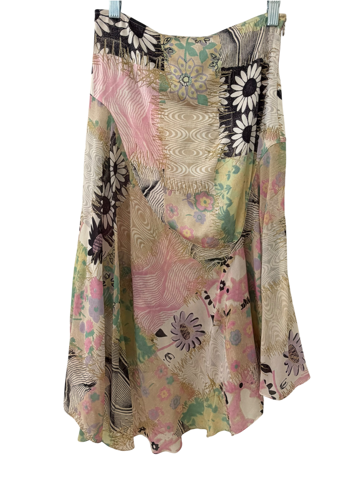 Vintage Y2K Just Cavalli Silk Patchwork Floral Asymmetrical Midi Skirt