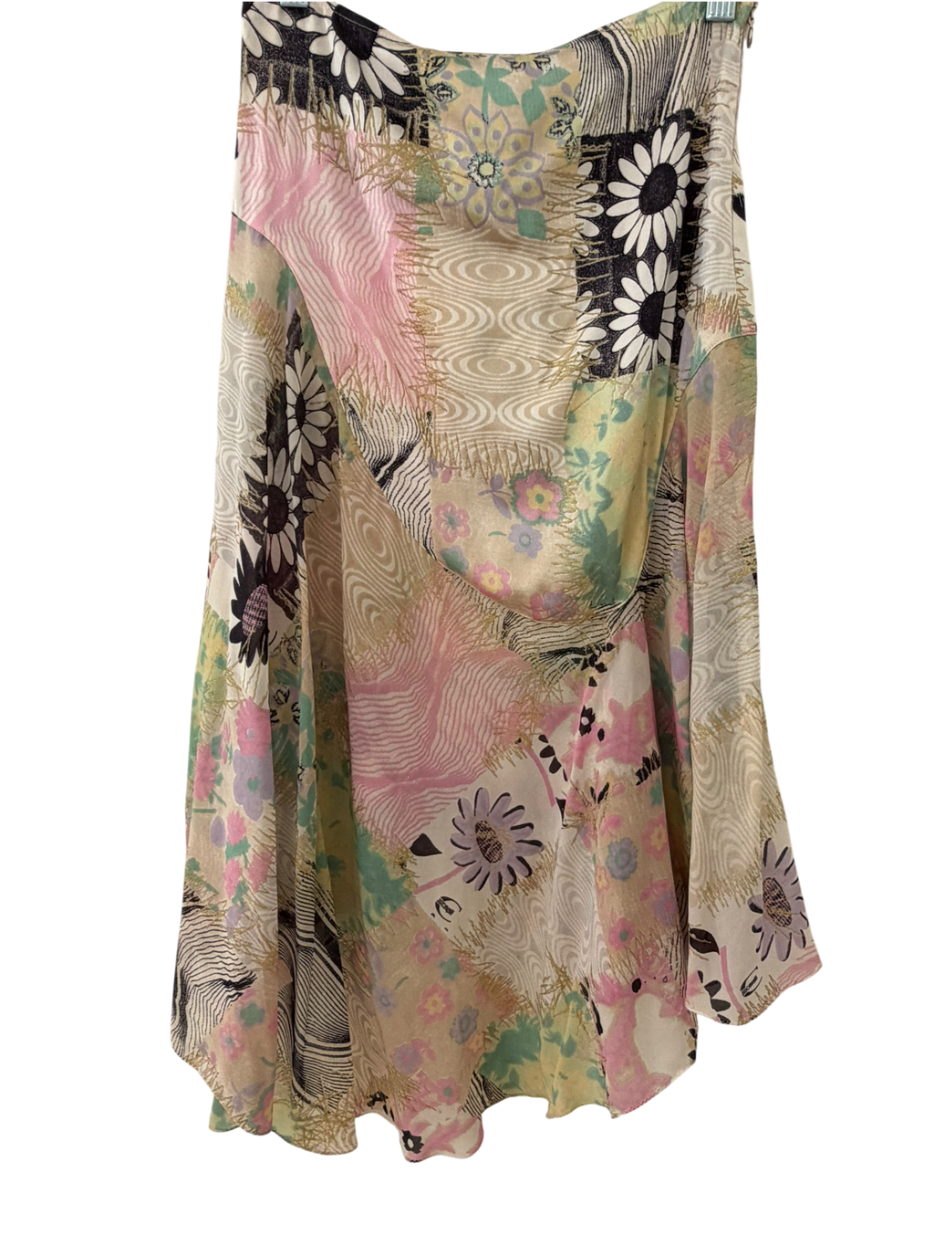 Vintage Y2K Just Cavalli Silk Patchwork Floral Asymmetrical Midi Skirt