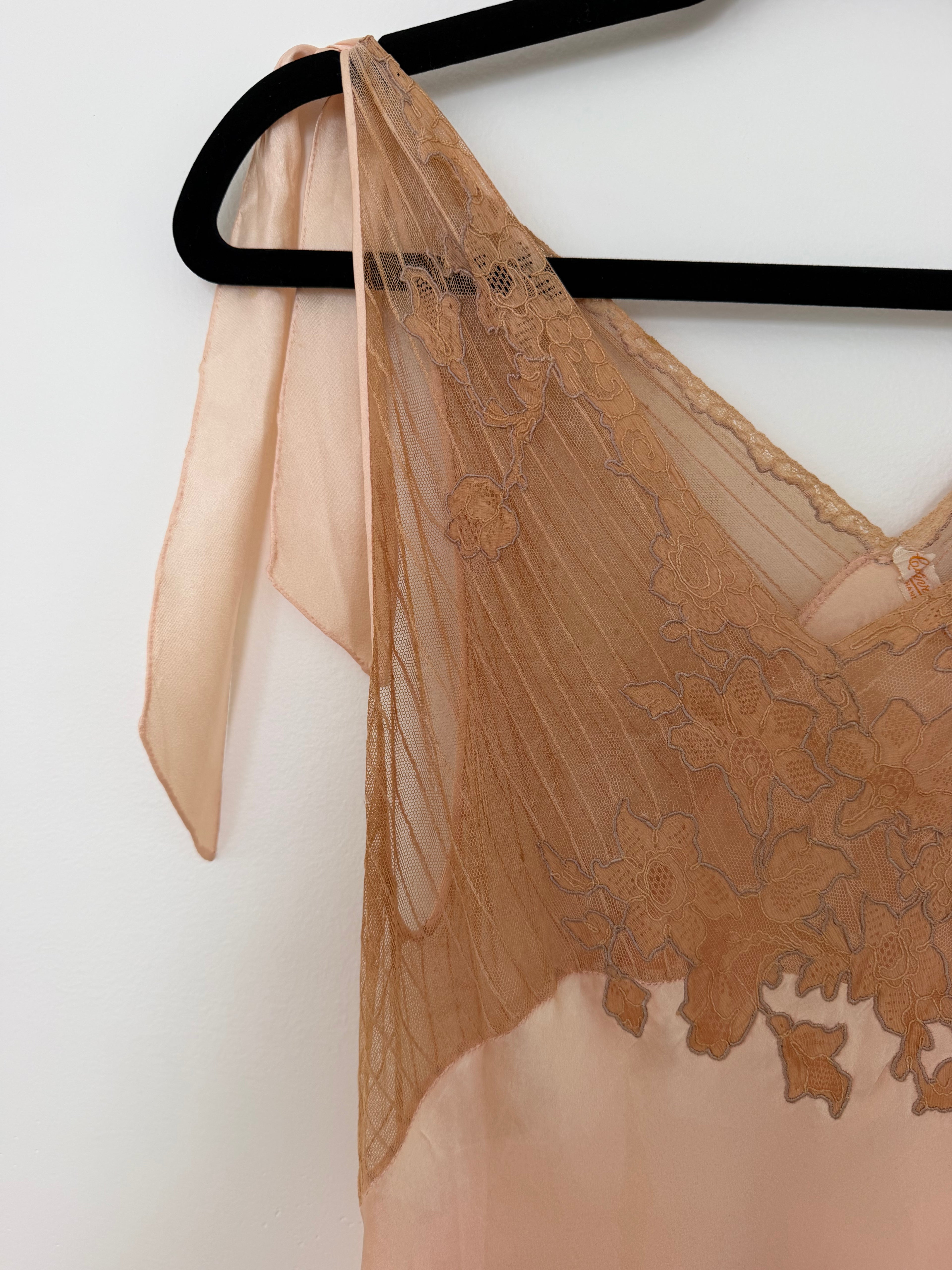 1930s–1940s Blush Silk & Lace Bias-Cut Peignoir Set — Gown + Bed Jacket