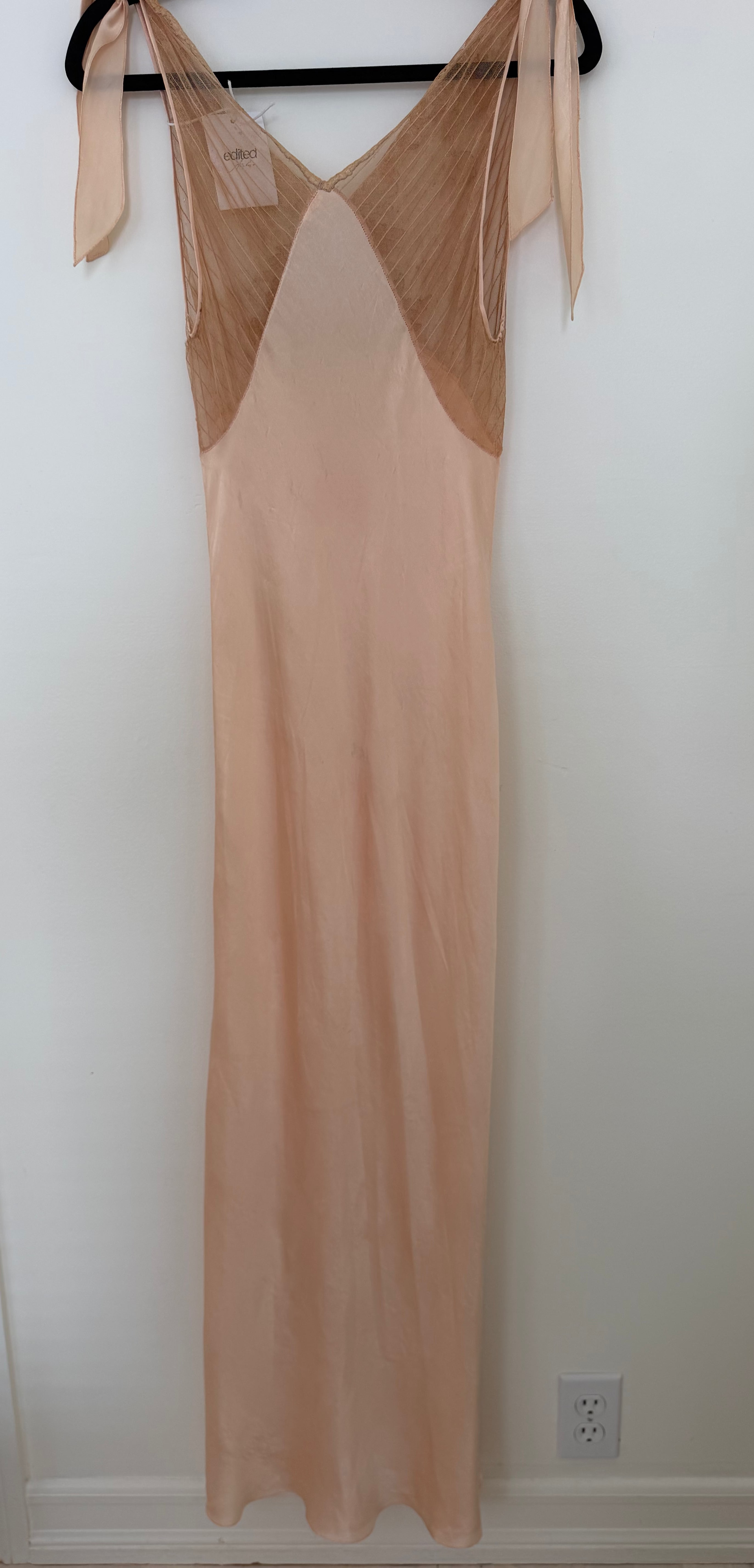 1930s–1940s Blush Silk & Lace Bias-Cut Peignoir Set — Gown + Bed Jacket