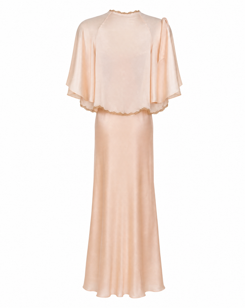 1930s–1940s Blush Silk & Lace Bias-Cut Peignoir Set — Gown + Bed Jacket