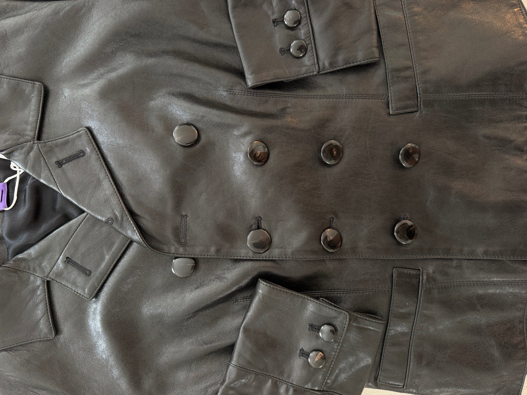 Vintage 2000s Ralph Lauren Collection Black Lamb Leather Double-Breasted Jacket