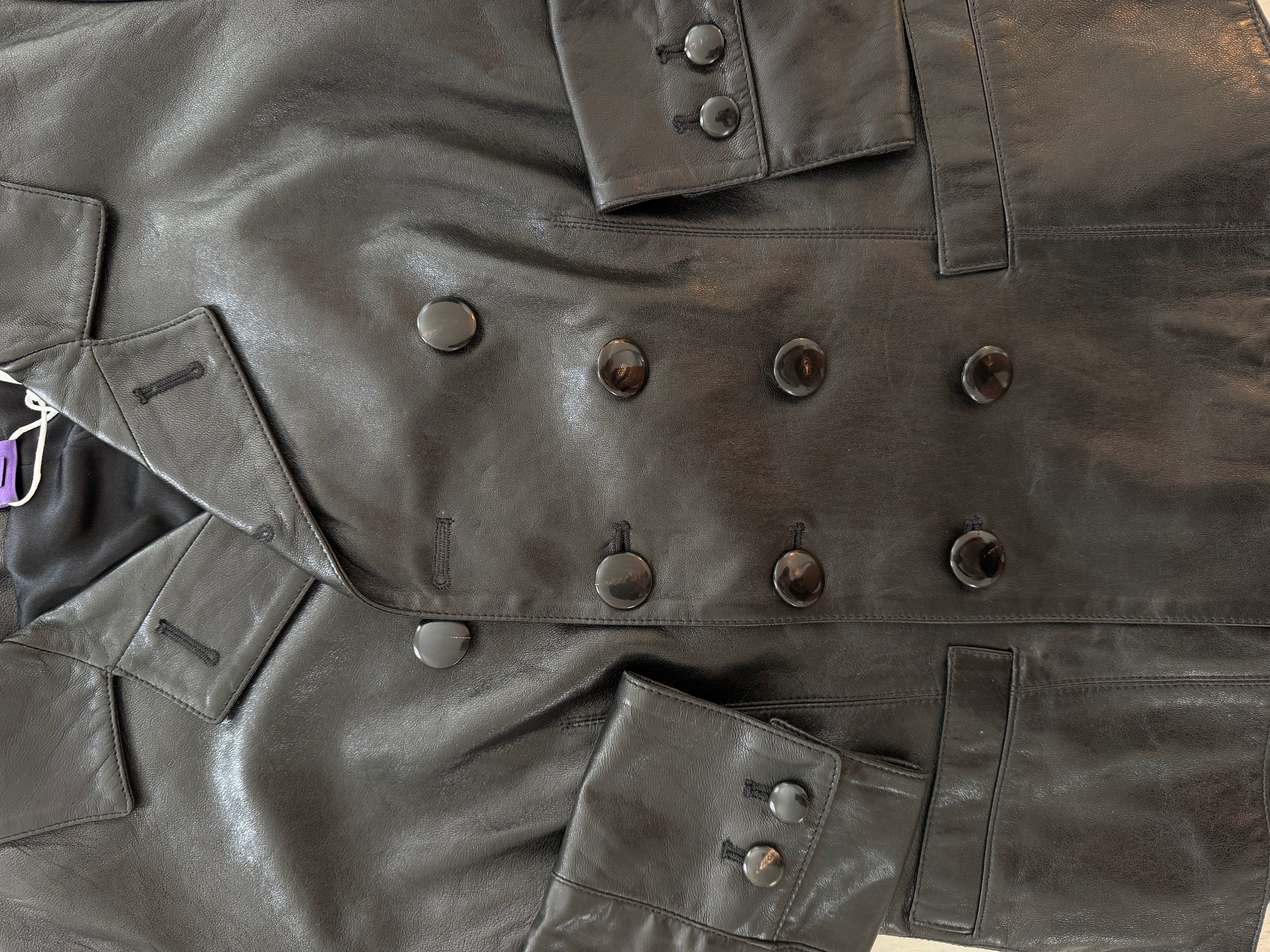 Vintage 2000s Ralph Lauren Collection Black Lamb Leather Double-Breasted Jacket