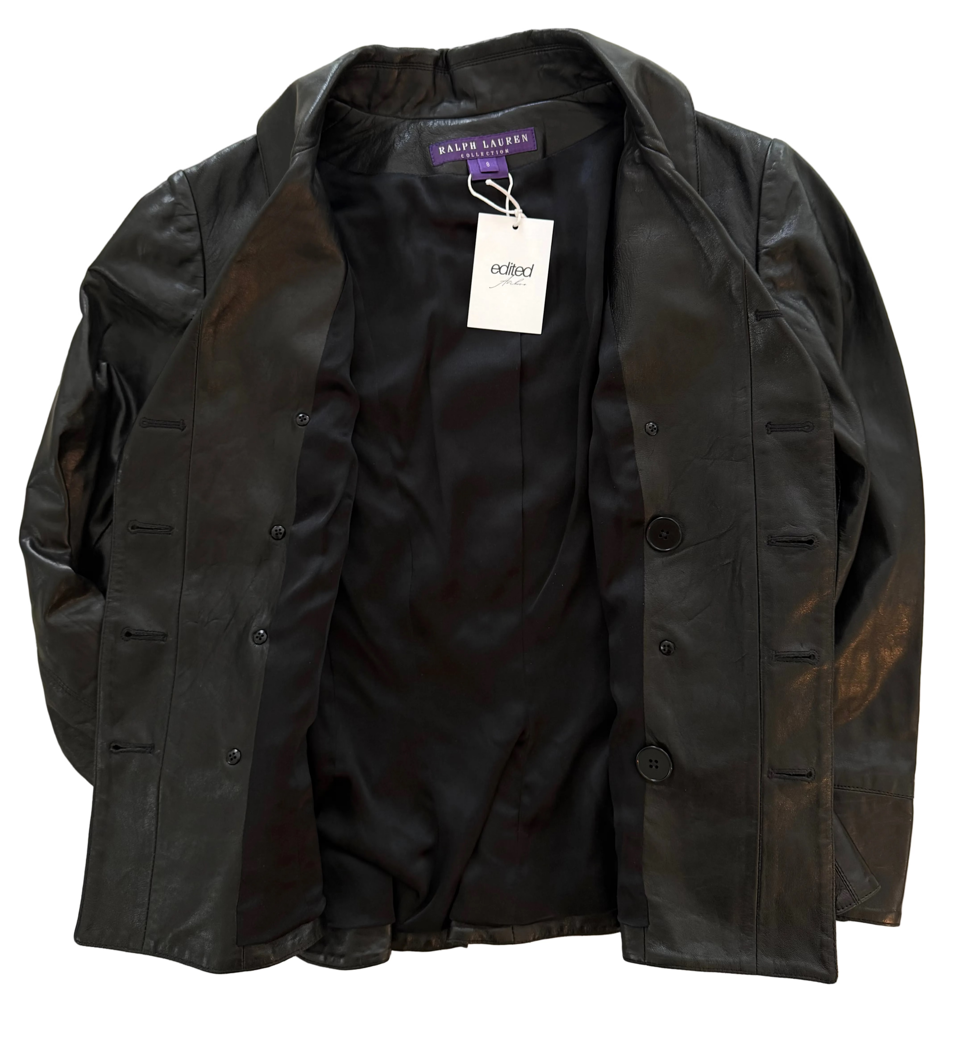Vintage 2000s Ralph Lauren Collection Black Lamb Leather Double-Breasted Jacket