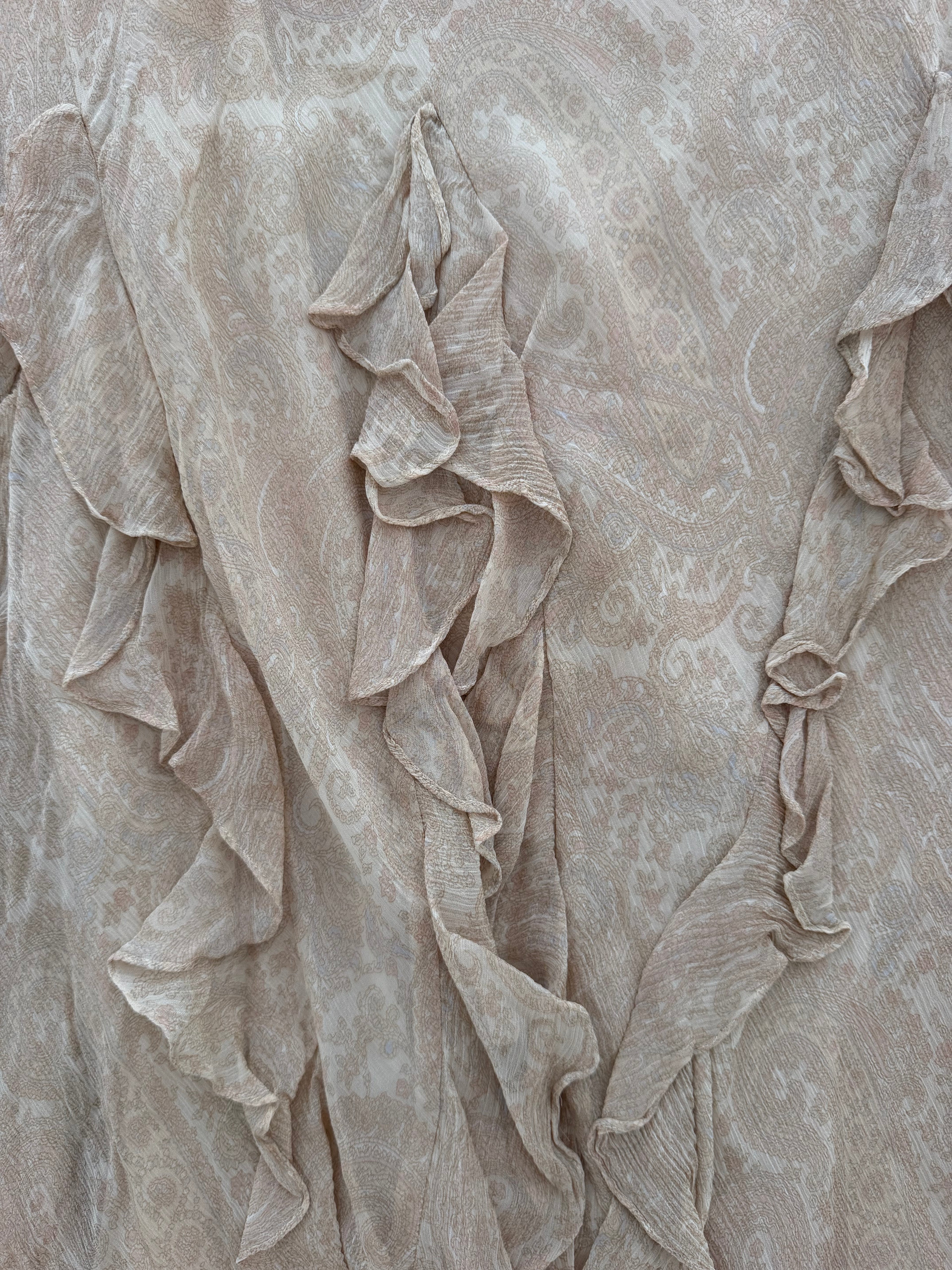 Vintage Ralph Lauren Ruffle Silk Paisley Midi Skirt