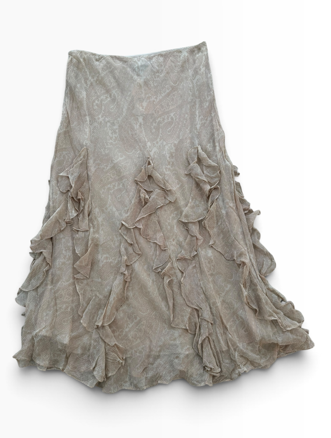 Vintage Ralph Lauren Ruffle Silk Paisley Midi Skirt