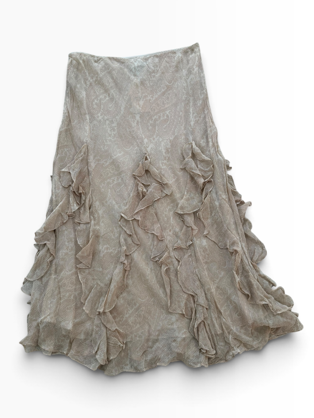 Vintage Ralph Lauren Ruffle Silk Paisley Midi Skirt