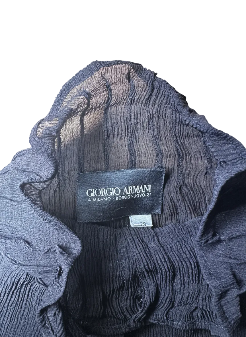 Vintage Giorgio Armani Ruffled Mock-Neck Silk Blouse