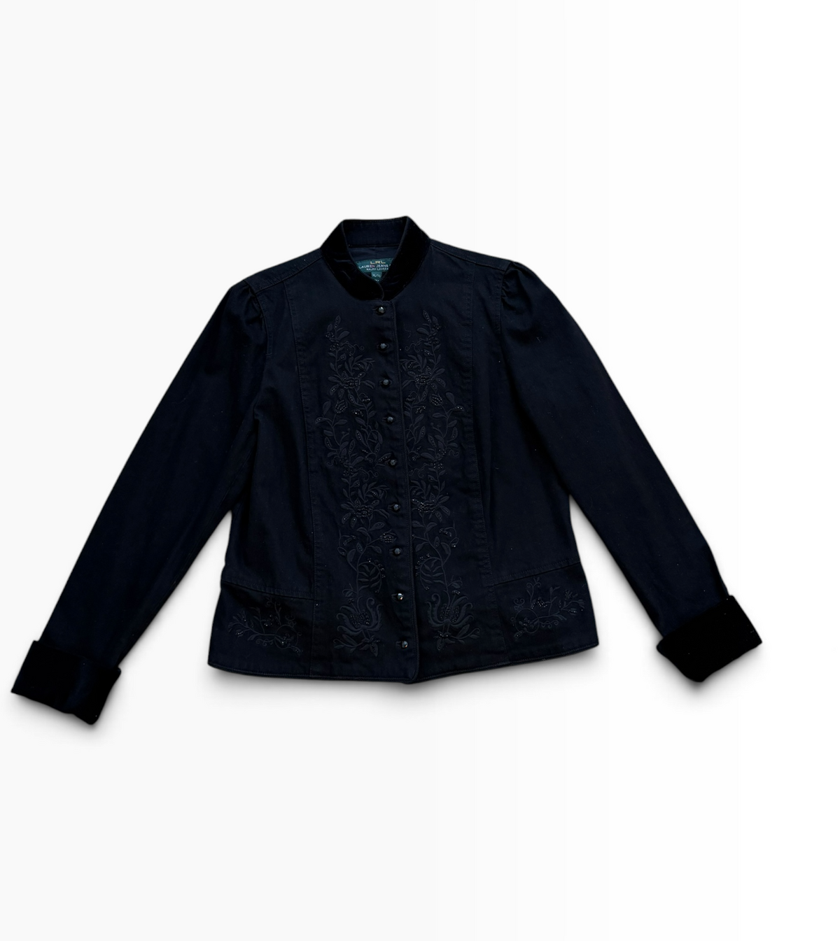 Y2K Ralph Lauren Lauren Jeans Co. Black Embroidered Velvet Trim Jacket