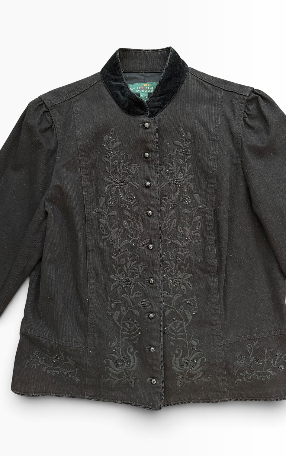 Y2K Ralph Lauren Lauren Jeans Co. Black Embroidered Velvet Trim Jacket