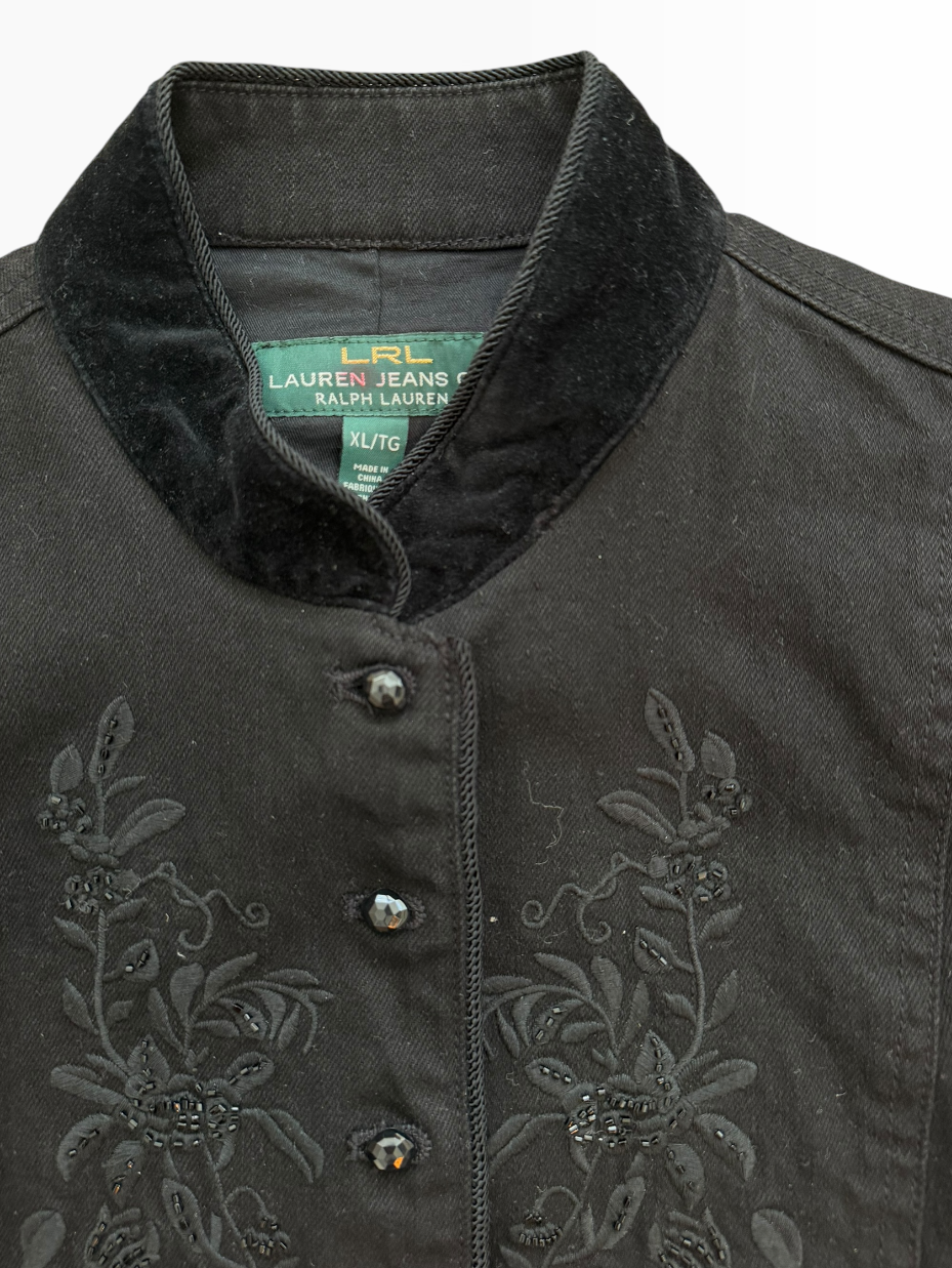 Y2K Ralph Lauren Lauren Jeans Co. Black Embroidered Velvet Trim Jacket