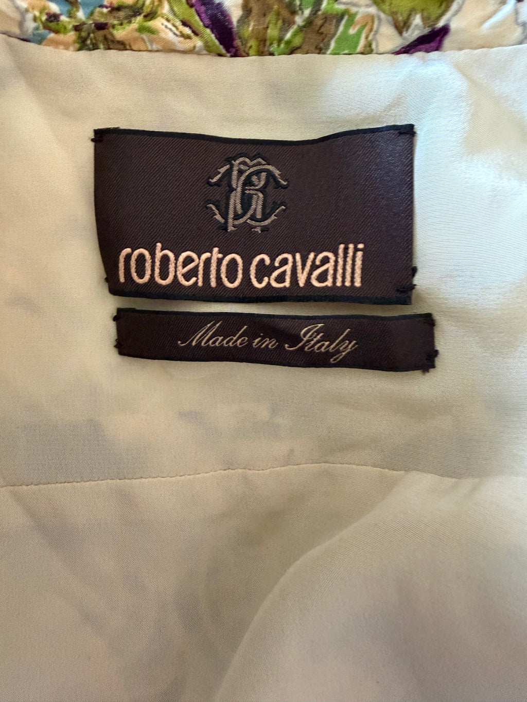 Roberto Cavalli Vintage Floral Silk Jacket with Sculptural Puff Shoulders