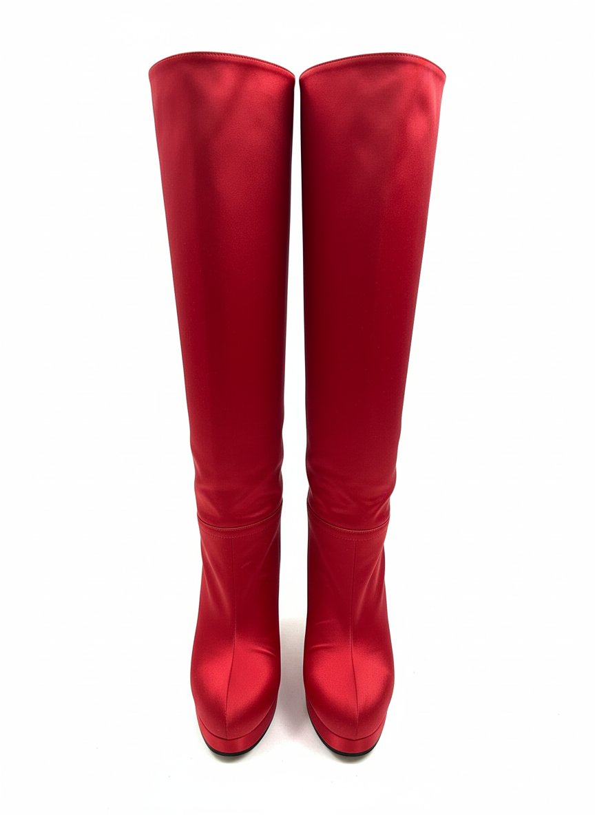 Gucci Red Stretch Platform Knee-High Boots