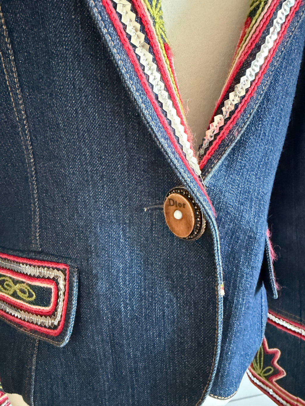 Christian Dior by John Galliano 2006 Embroidered Butterfly Denim Blazer