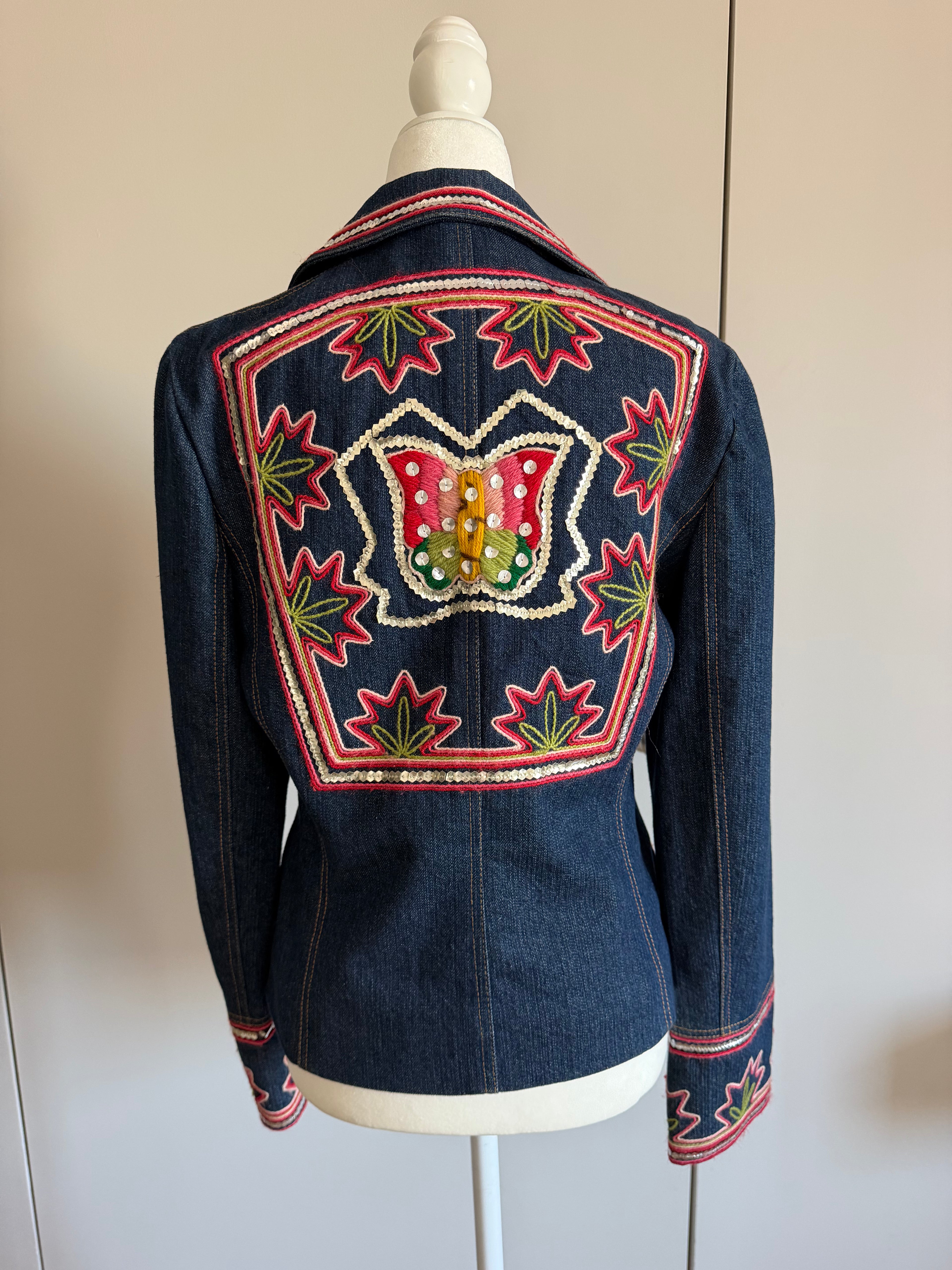 Christian Dior by John Galliano 2006 Embroidered Butterfly Denim Blazer