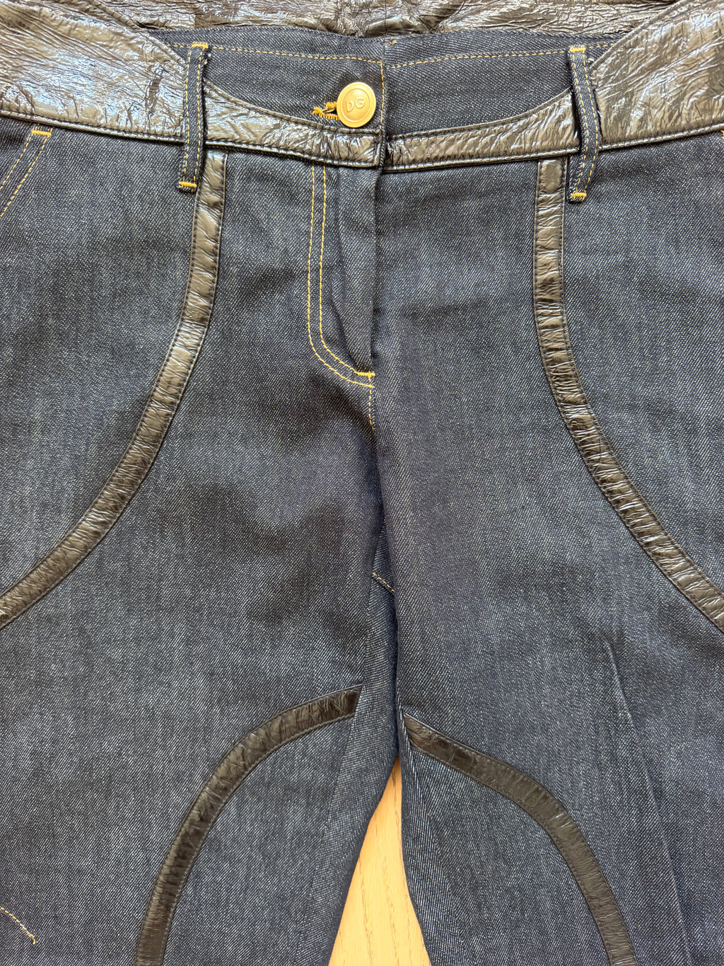 Dolce & Gabbana Faux Leather-Trimmed Sculptural Panel Denim Jeans – IT 42