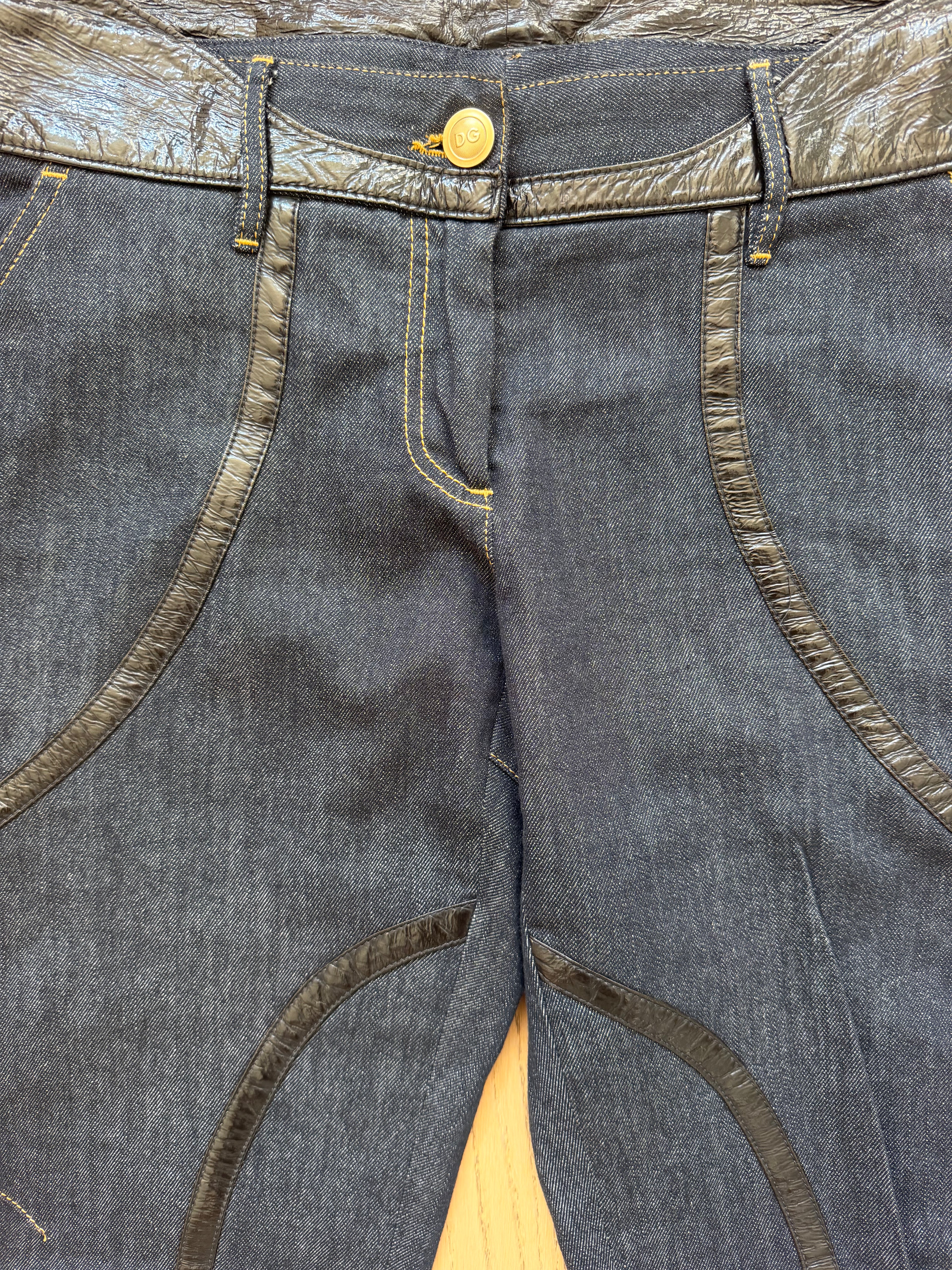 Dolce & Gabbana Faux Leather-Trimmed Sculptural Panel Denim Jeans – IT 42