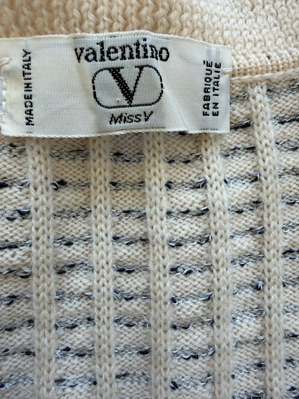 Early 90s Valentino Miss V Ivory Tweed-Effect Wool Knit Ruffle Cardigan