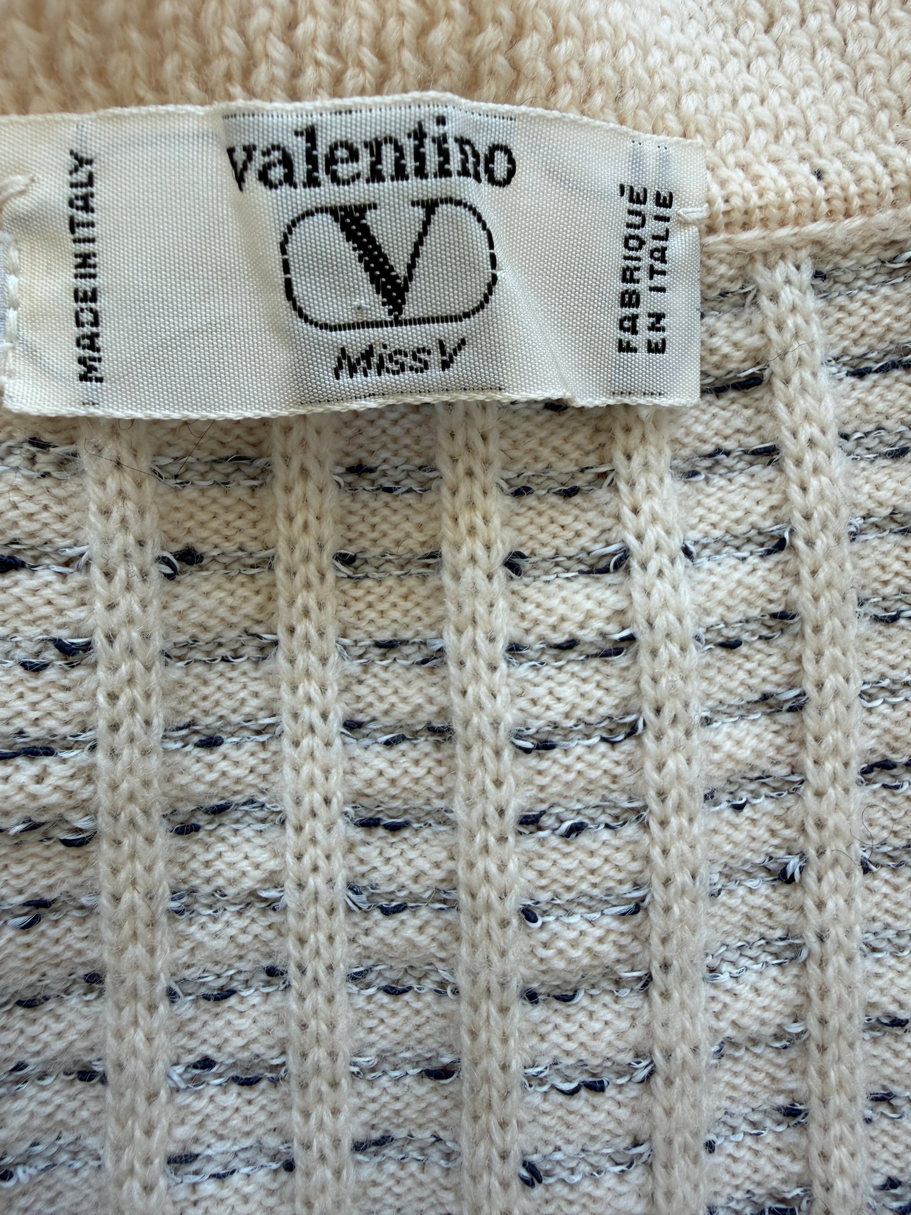 Early 90s Valentino Miss V Ivory Tweed-Effect Wool Knit Ruffle Cardigan