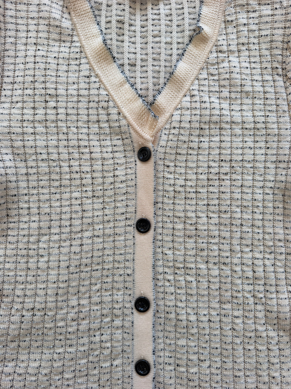 Early 90s Valentino Miss V Ivory Tweed-Effect Wool Knit Ruffle Cardigan