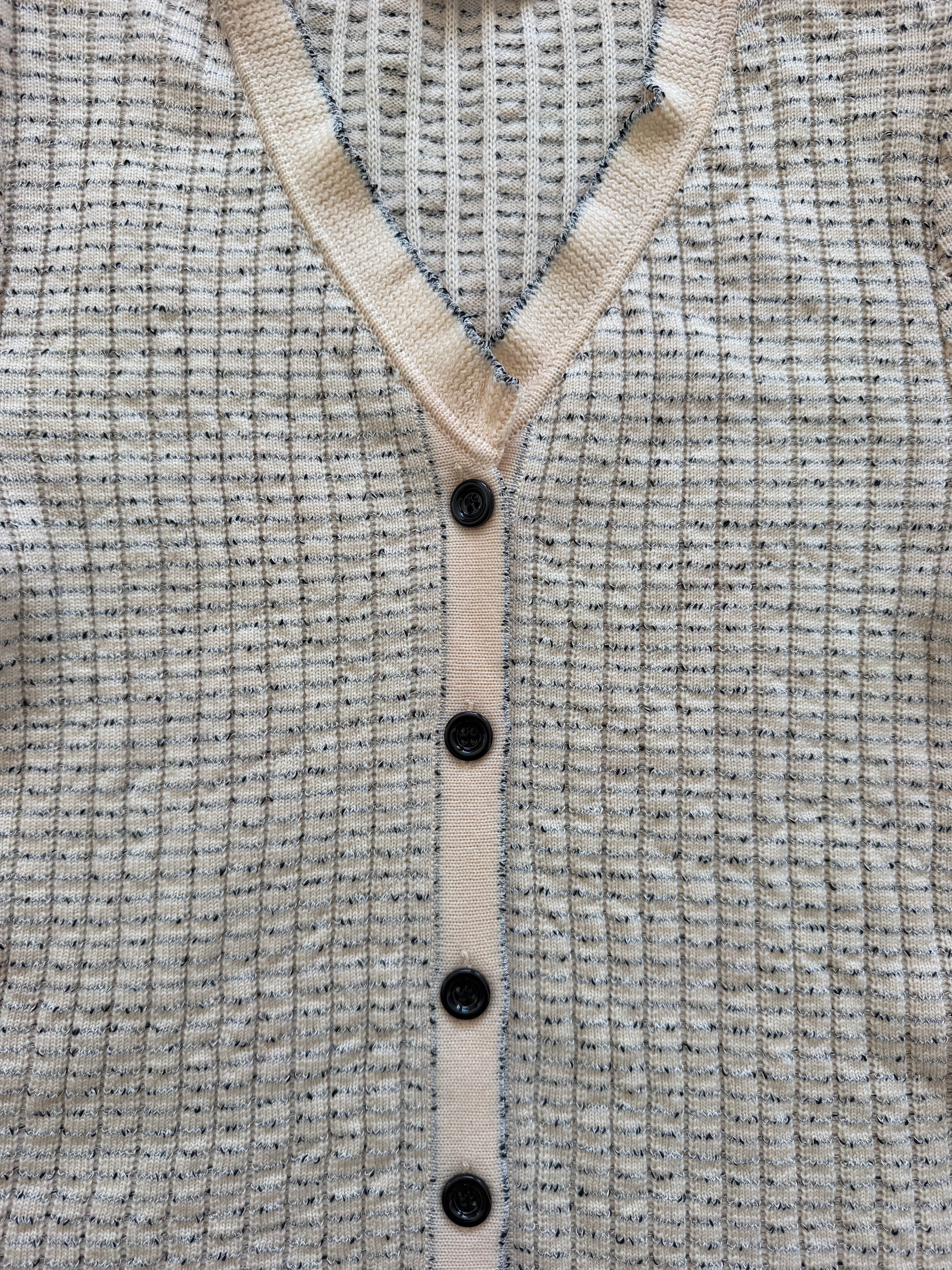 Early 90s Valentino Miss V Ivory Tweed-Effect Wool Knit Ruffle Cardigan