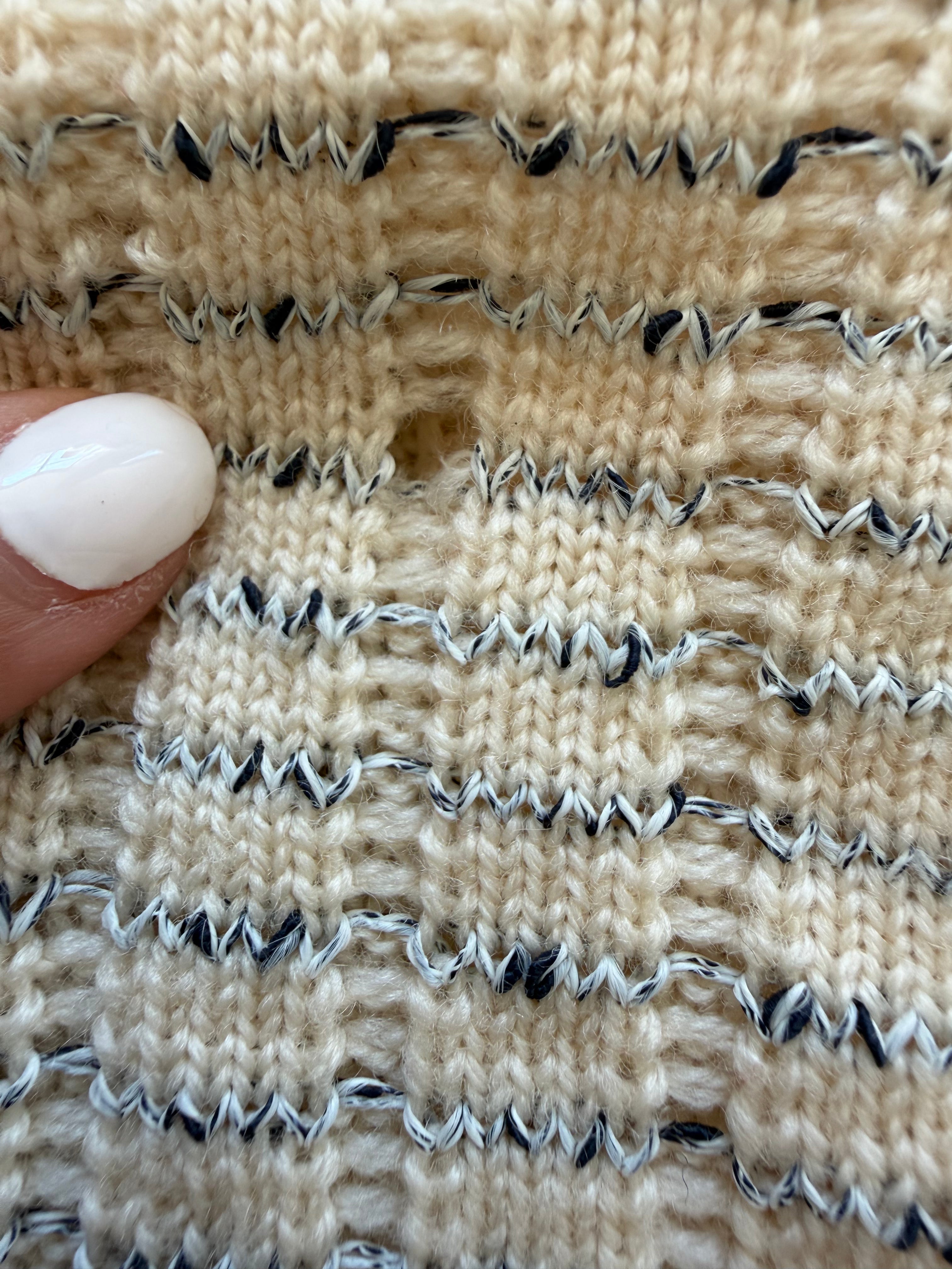 Early 90s Valentino Miss V Ivory Tweed-Effect Wool Knit Ruffle Cardigan