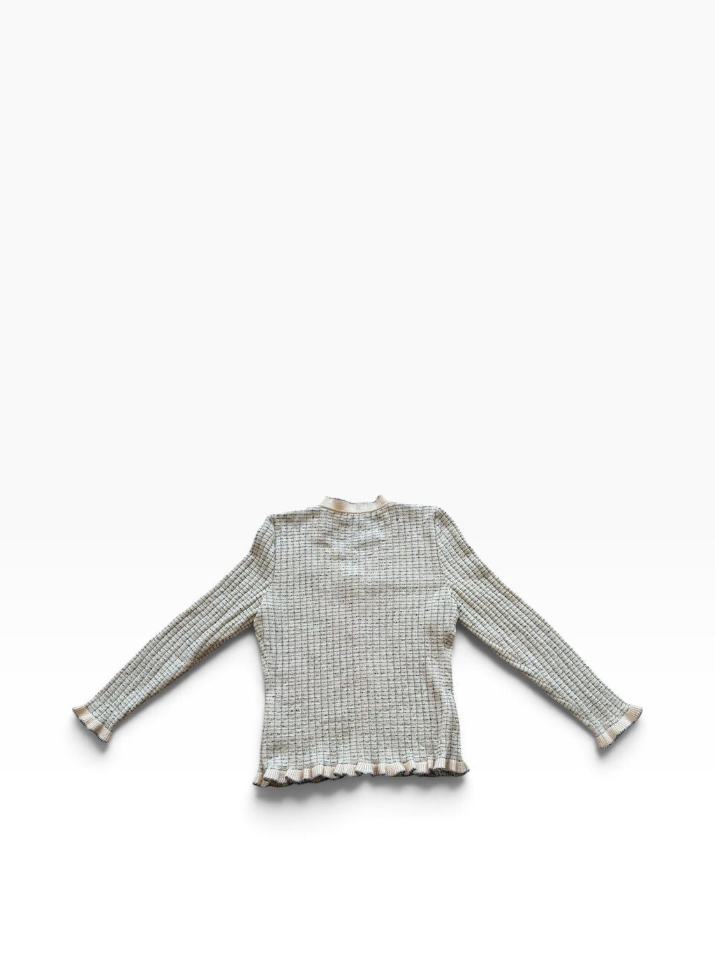 Early 90s Valentino Miss V Ivory Tweed-Effect Wool Knit Ruffle Cardigan