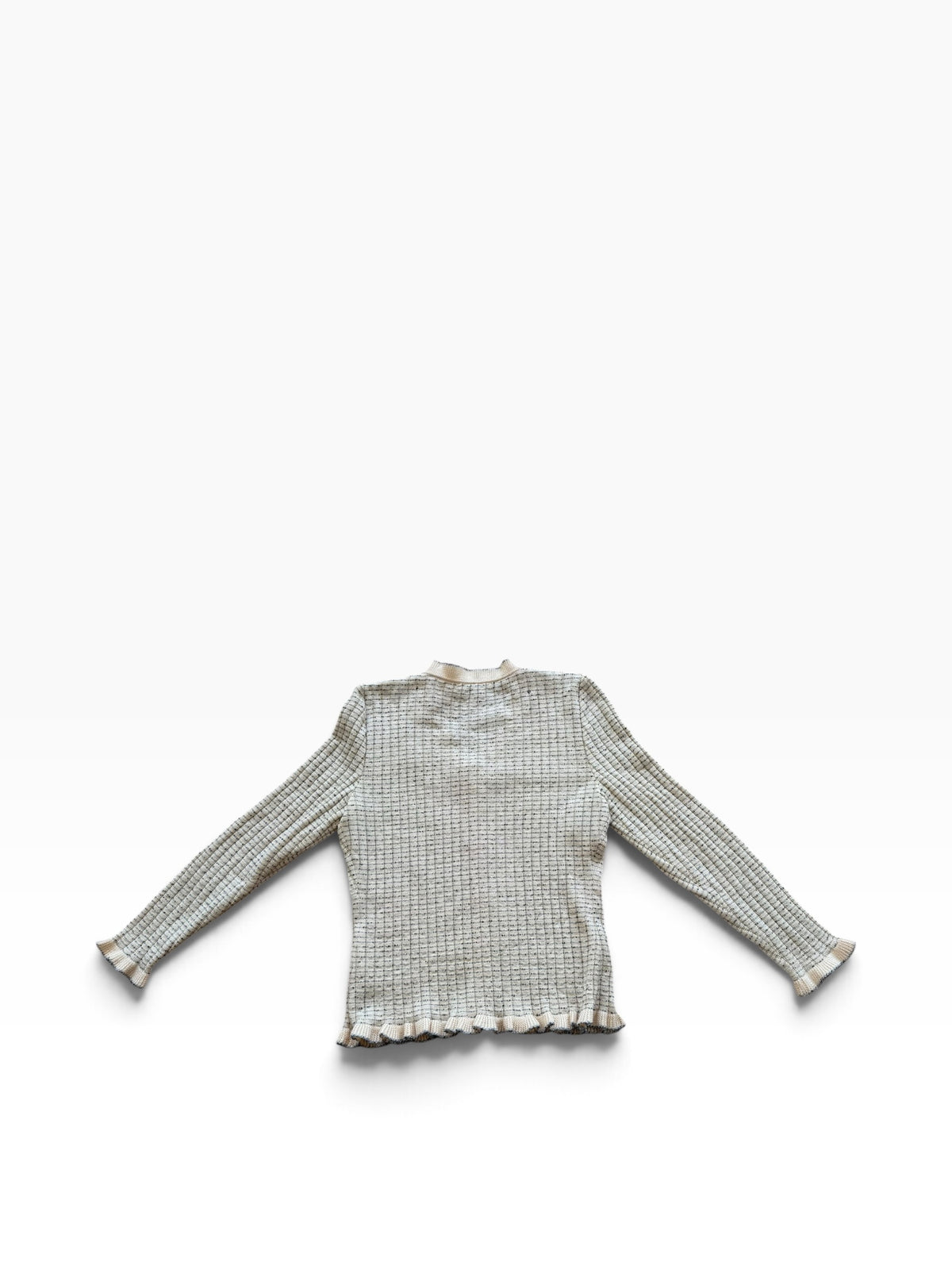 Early 90s Valentino Miss V Ivory Tweed-Effect Wool Knit Ruffle Cardigan