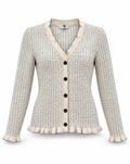 Early 90s Valentino Miss V Ivory Tweed-Effect Wool Knit Ruffle Cardigan