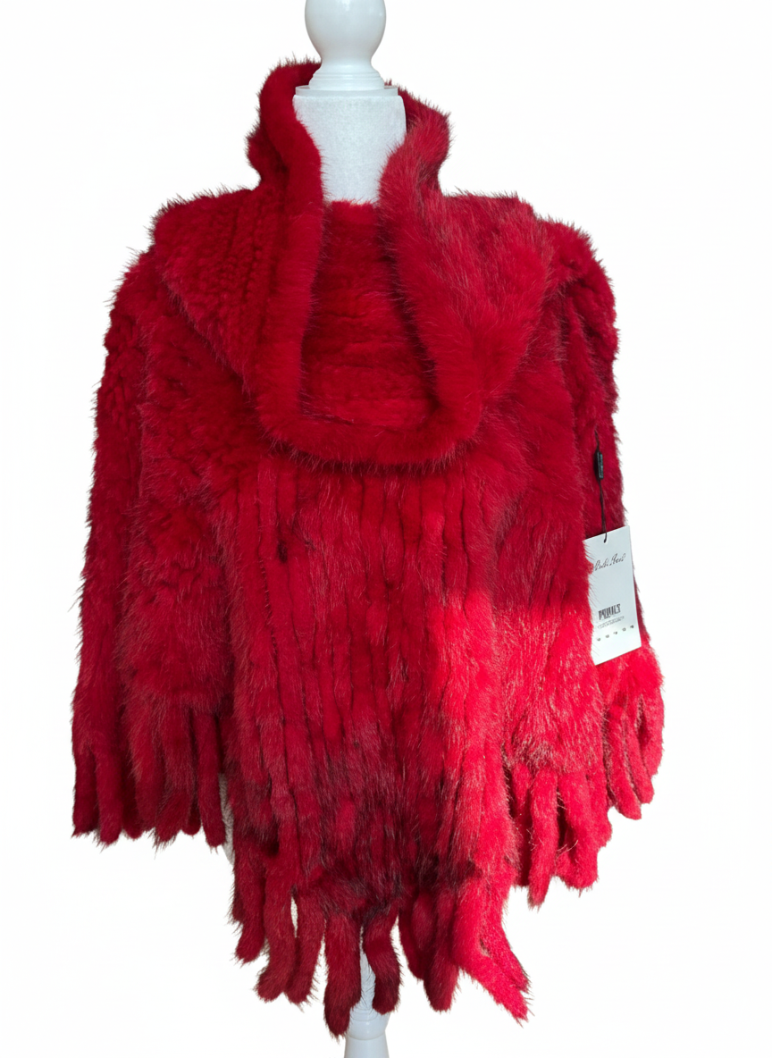 Vintage Red Mink Fur Poncho