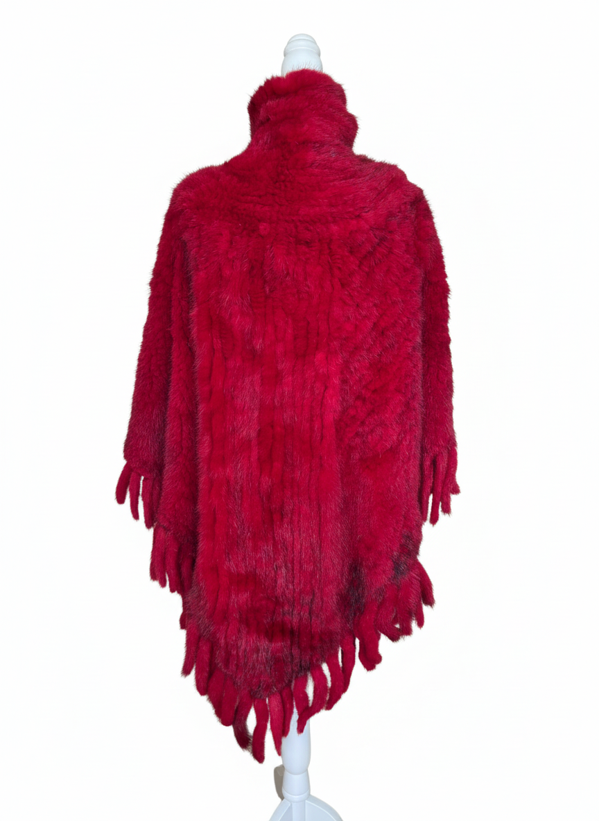 Vintage Red Mink Fur Poncho