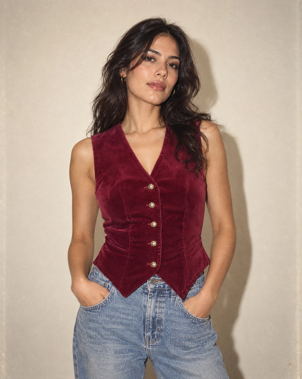 Vintage Jaeger Burgundy Velvet Waistcoat Vest