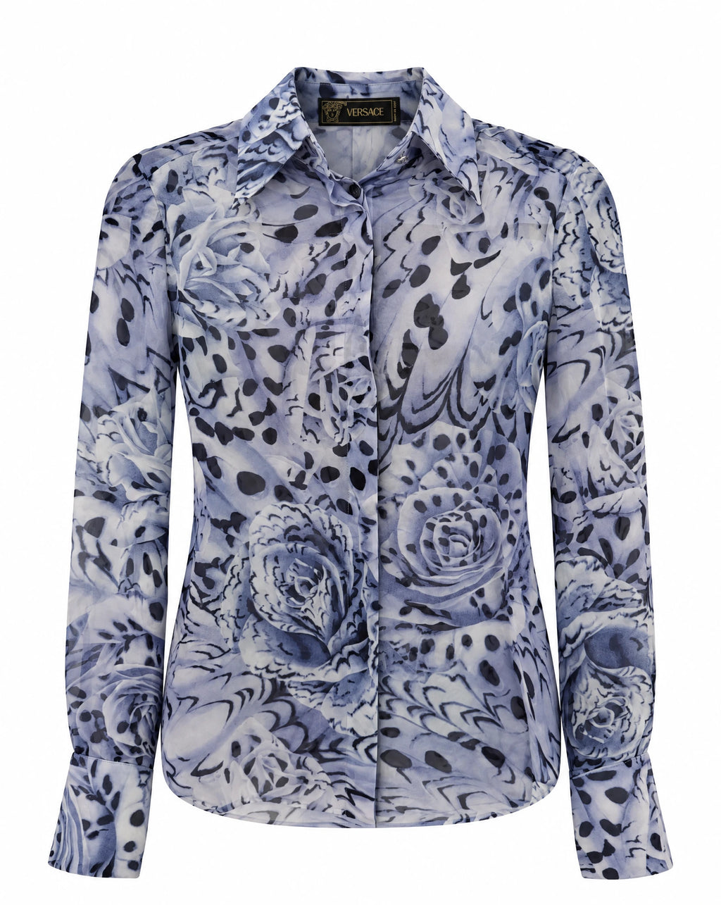 Vintage Y2K Versace Donatella 100% Silk Rose Animal Print Blouse