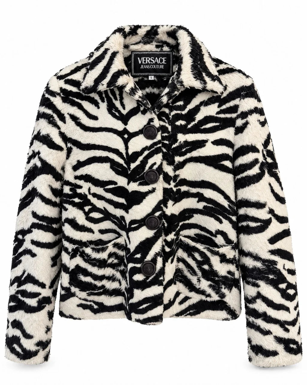 Vintage Versace Jeans Couture Black & White Zebra Faux Fur Jacket