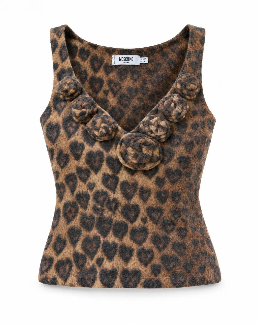 Moschino Jeans late 90s Leopard Print Angora Rosette Top