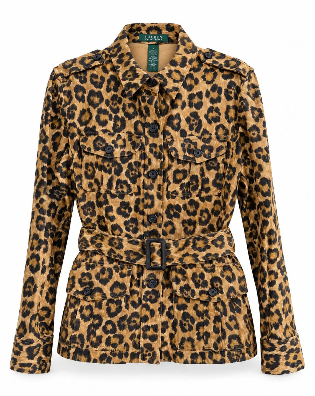 Vintage Ralph Lauren Leopard Print Belted Safari Jacket | Size L