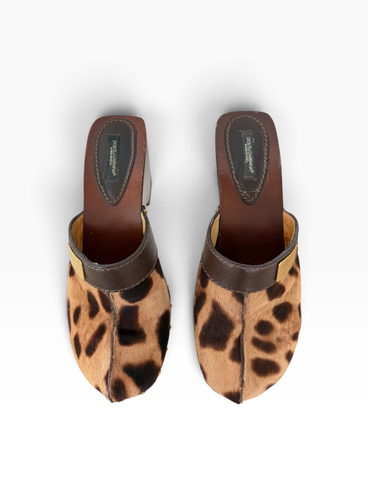 Y2K Dolce & Gabbana Leopard Print Pony Hair Wooden Heel Clogs – Size 39