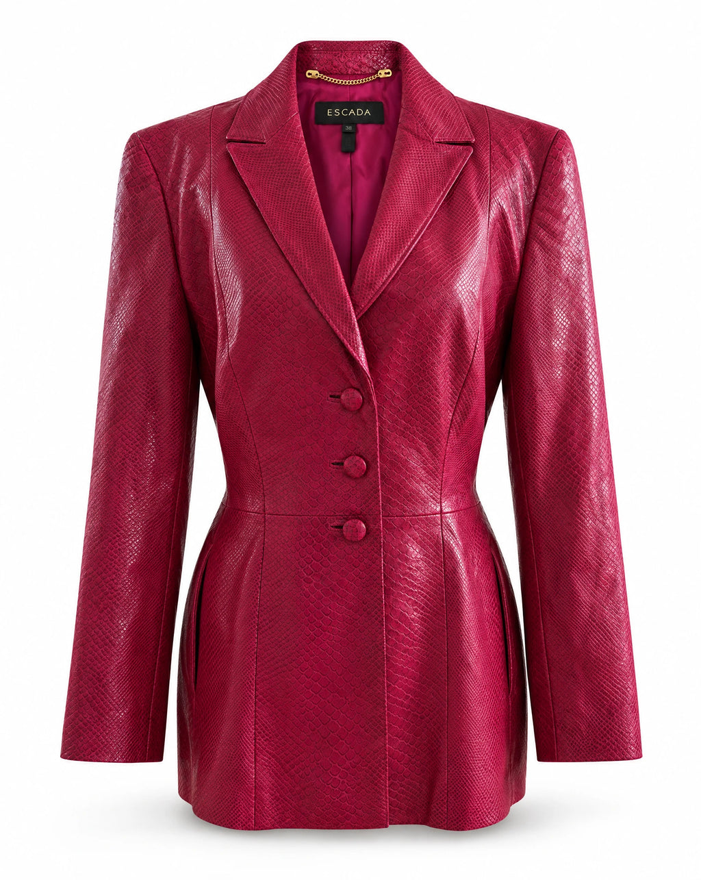 Escada Vintage Y2K Fuchsia Embossed Leather Blazer – Size 38