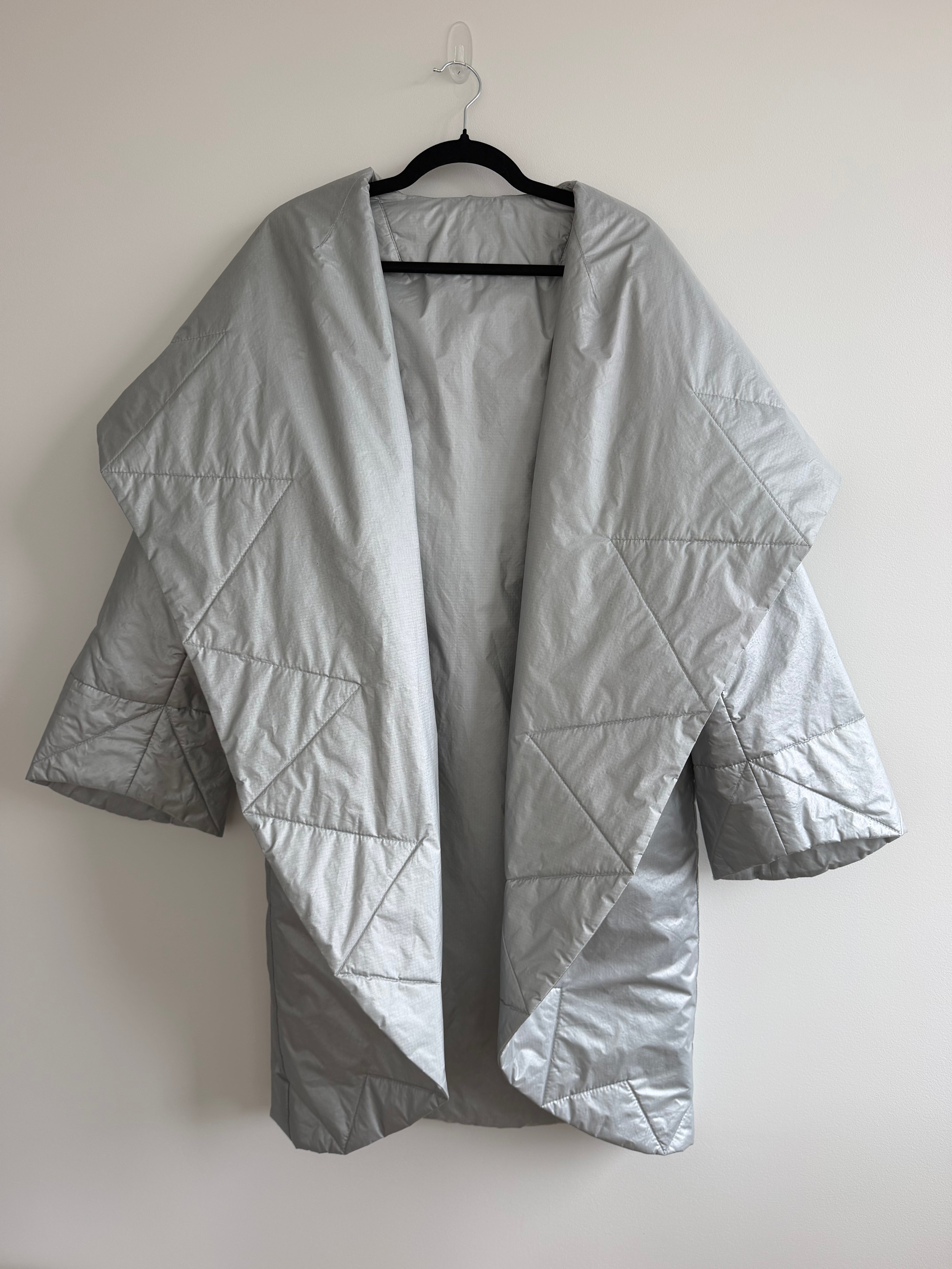 Norma Kamali Silver Sleeping Bag Coat- Late 1980s / Early 1990s