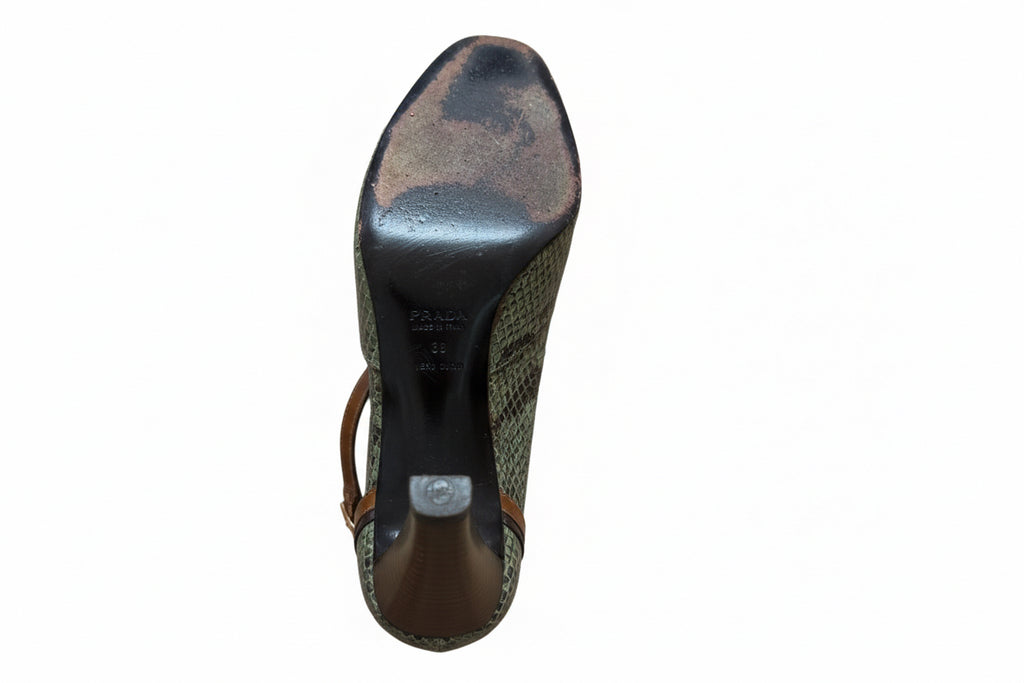 PRADA Green Snakeskin T-Strap Heels - early 2000s