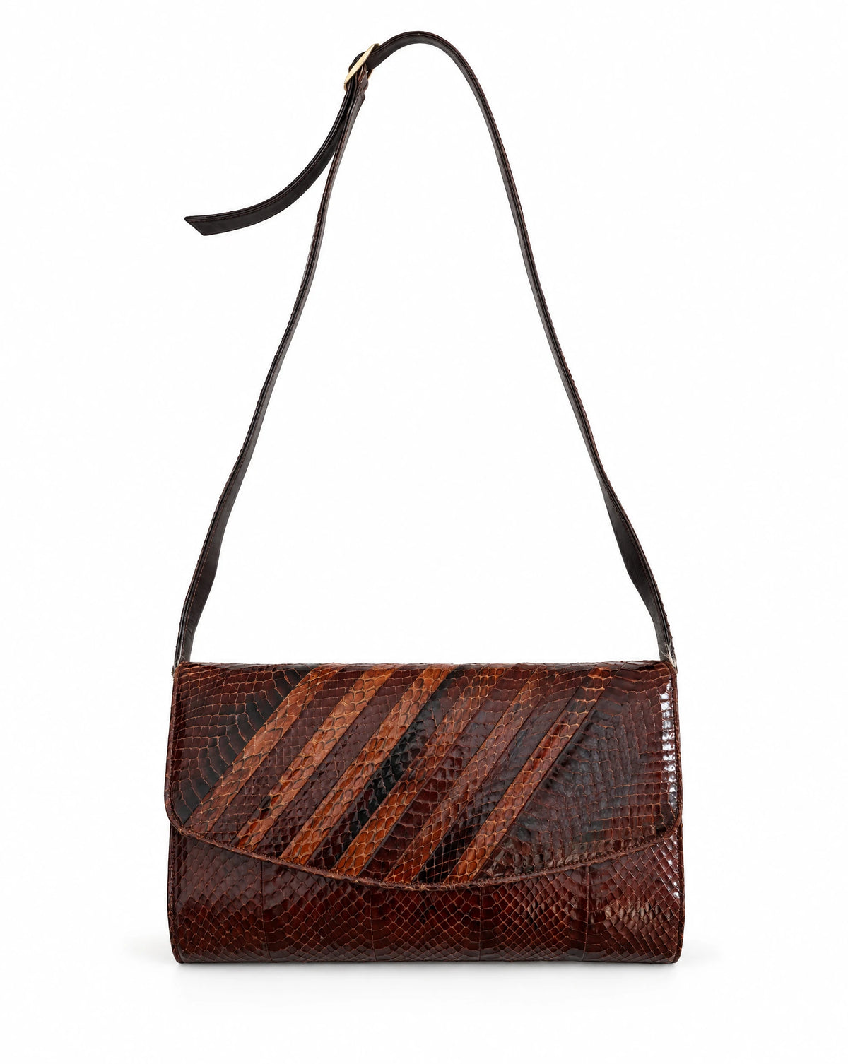 Vintage 1980s Lupalux Genuine Snakeskin Shoulder Bag – Brown Two-Tone Exotic Skin